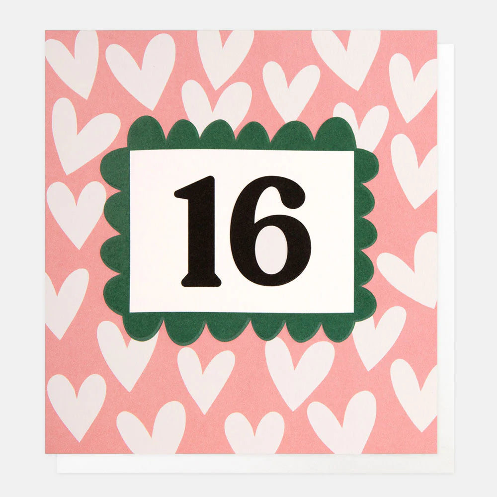 White Hearts On Pink 16th Birthday Card