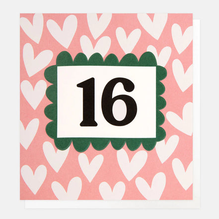 White Hearts On Pink 16th Birthday Card