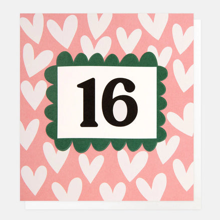 White Hearts On Pink 16th Birthday Card