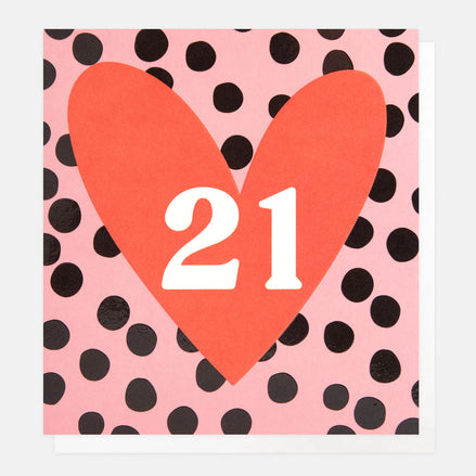 Heart On Pink Spots 21st Birthday Card