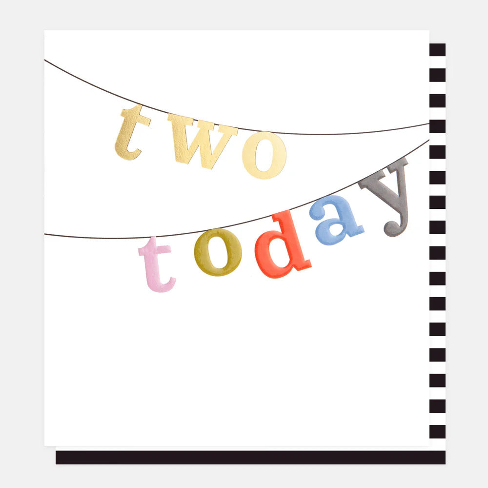 Two Today Multi Text Bunting Birthday Card