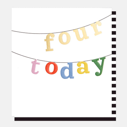 Four Today Multi Text Bunting Birthday Card