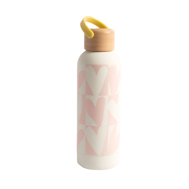 Pink Checkmate Heart Metal Water Bottle