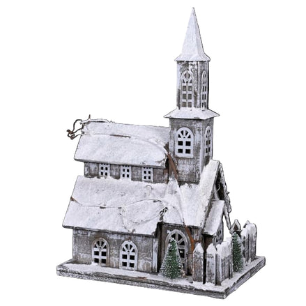 Snow Covered Lit Church