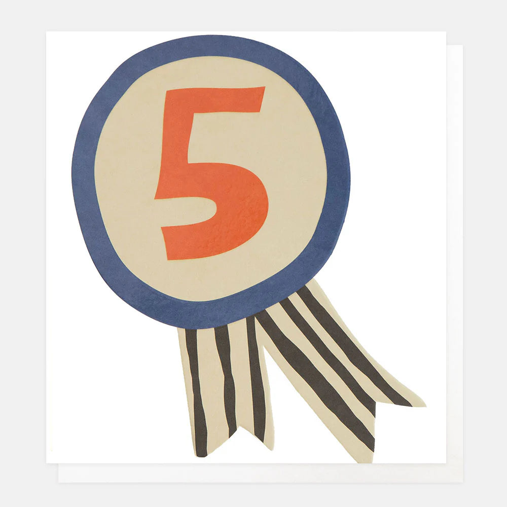 Rosette Stripe Ribbon Age 5 Birthday Card