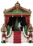 Decorative Christmas scene with a stage, ballerina, and nutcrackers on a white background