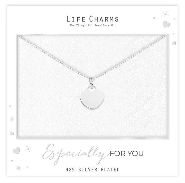 Flat Heart Necklace. - Silver