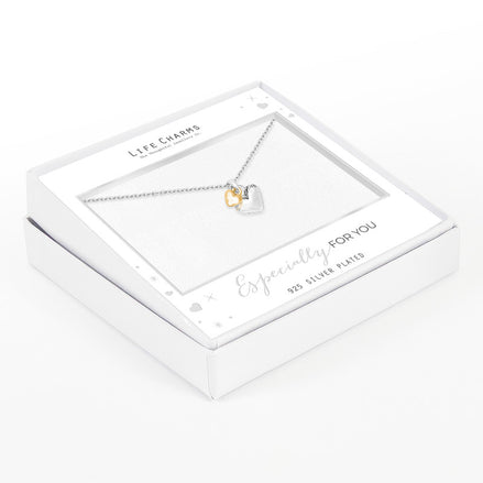 Silver & Gold Puffed Hearts Pendant Necklace