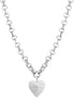 A silver necklace with a heart-shaped pendant on a chunky chain, with a textured and brushed finish on the pendant.