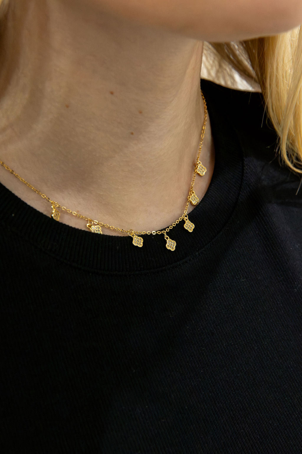 Mini Gold Clover Drop Necklace