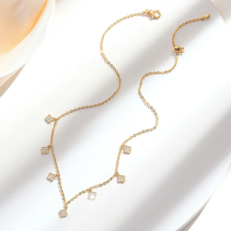 Mini Gold Clover Drop Necklace
