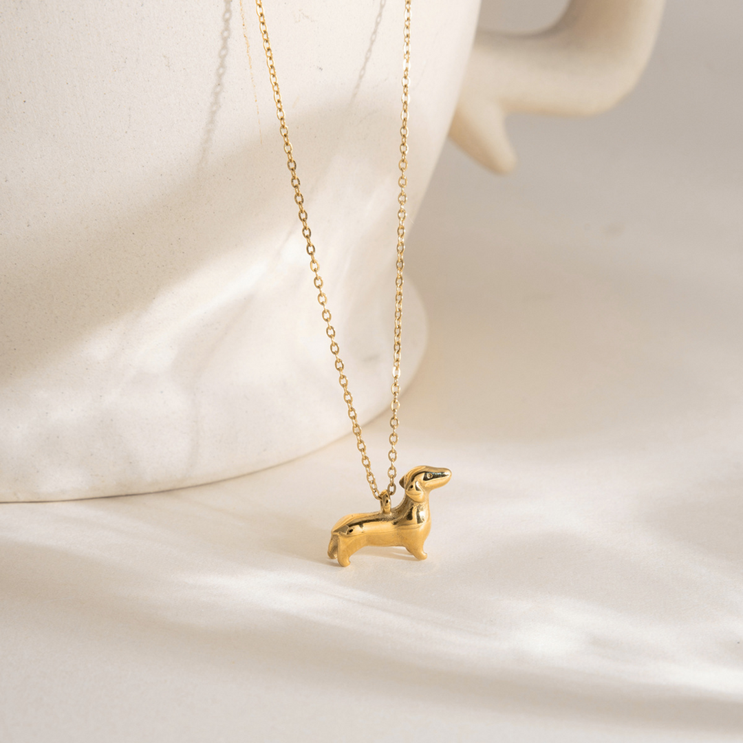 Gold Sausage Dog Necklace