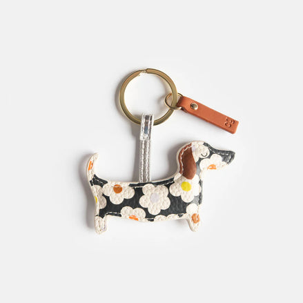 Multi Flower Charcoal Sausage Dog Novelty Keyring