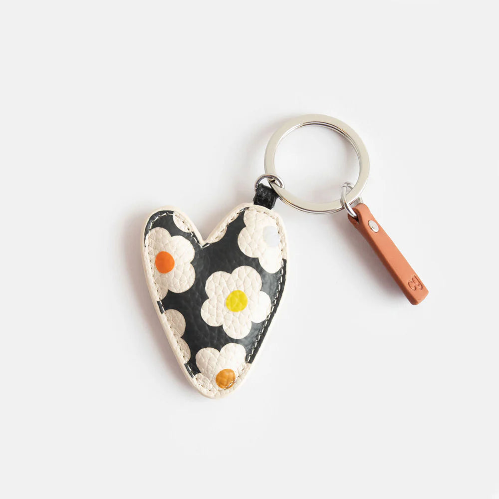 Multi Flower Charcoal Printed Heart Keyring