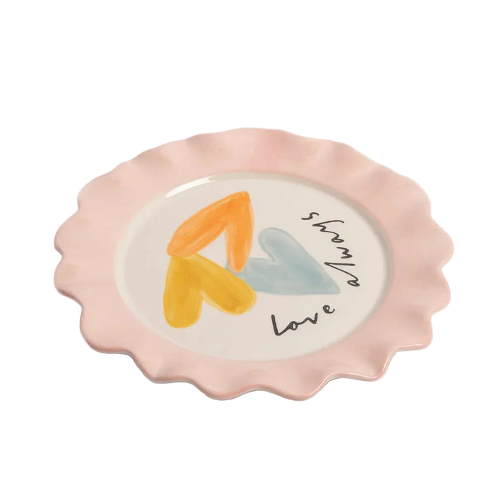Decorative plate with colorful heart design and &