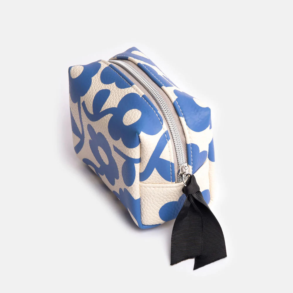 Blue Floral Mini Cube Cosmetic Bag