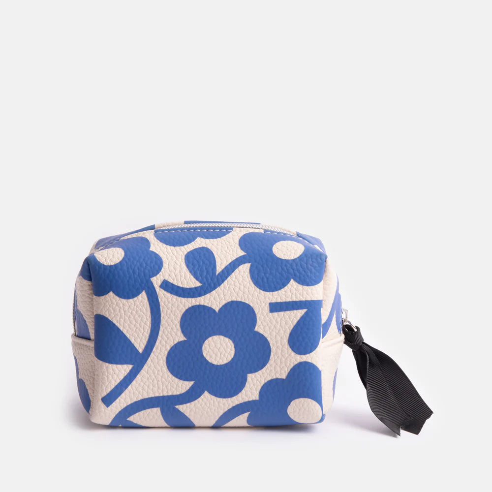 Blue Floral Mini Cube Cosmetic Bag