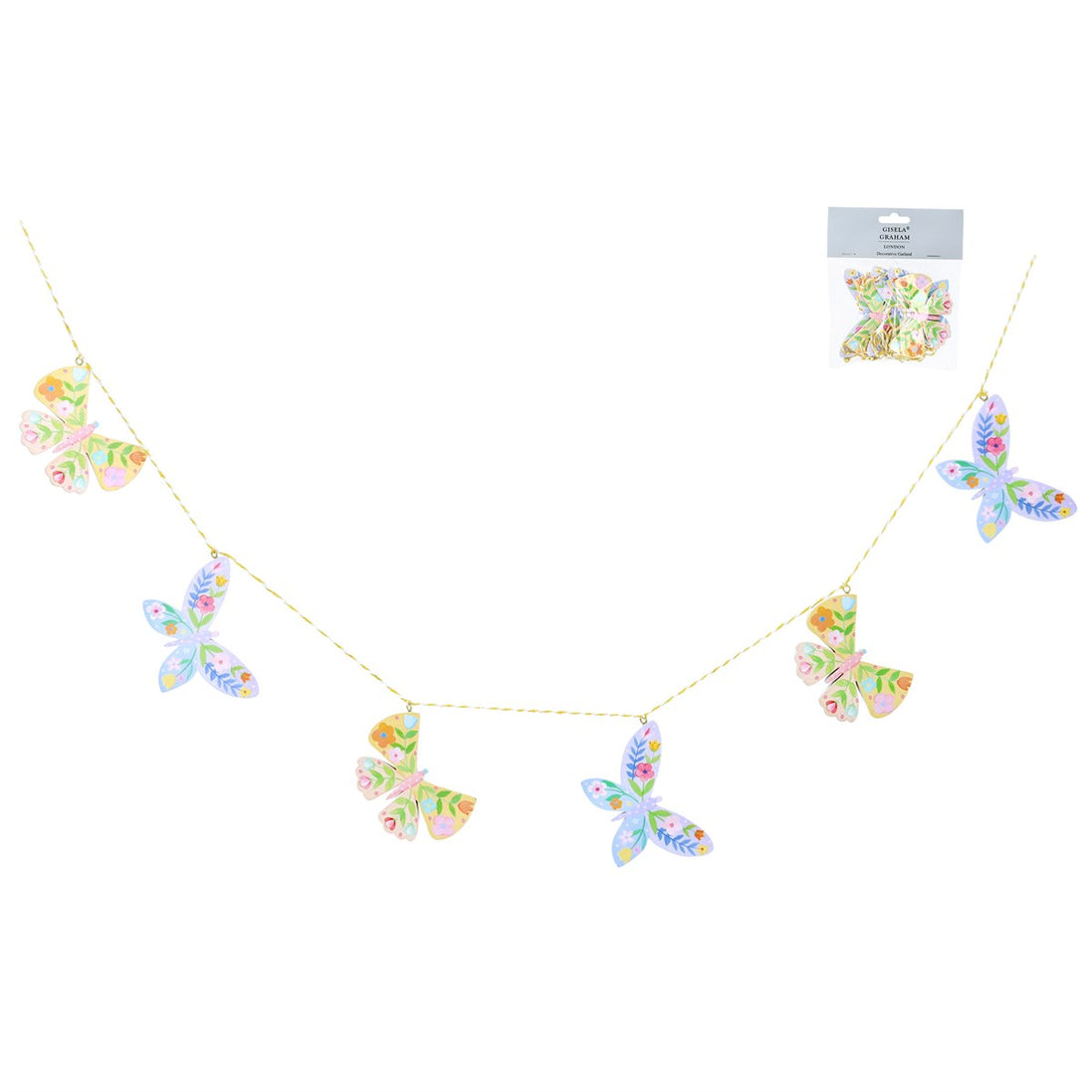Pastel Flowers Butterfly Wood Garland