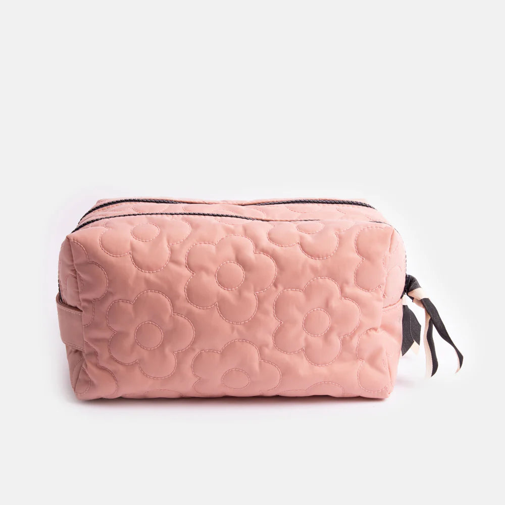 Pink Quilted Flower Cube Washbag