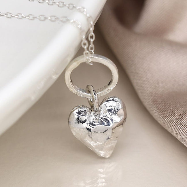 Sterling Silver Heart on Ring Necklace