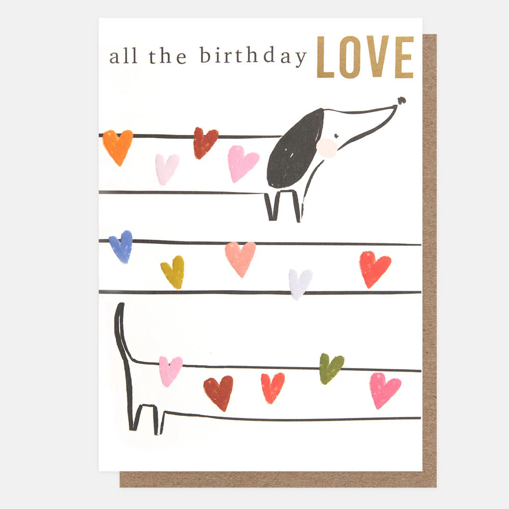 All The Birthday Love Multi Hearts Sausage Dog Birthday Card
