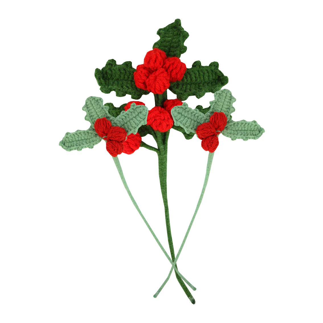 Holly Christmas Crochet Sprigs - 3 Pack