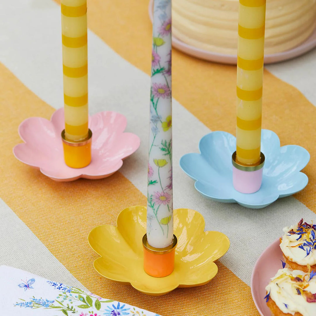 Coloured Enamel Flower Shaped Candle Holders | Homeware