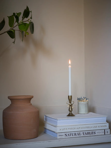 Antique Brass Finish Bow Candle Holder
