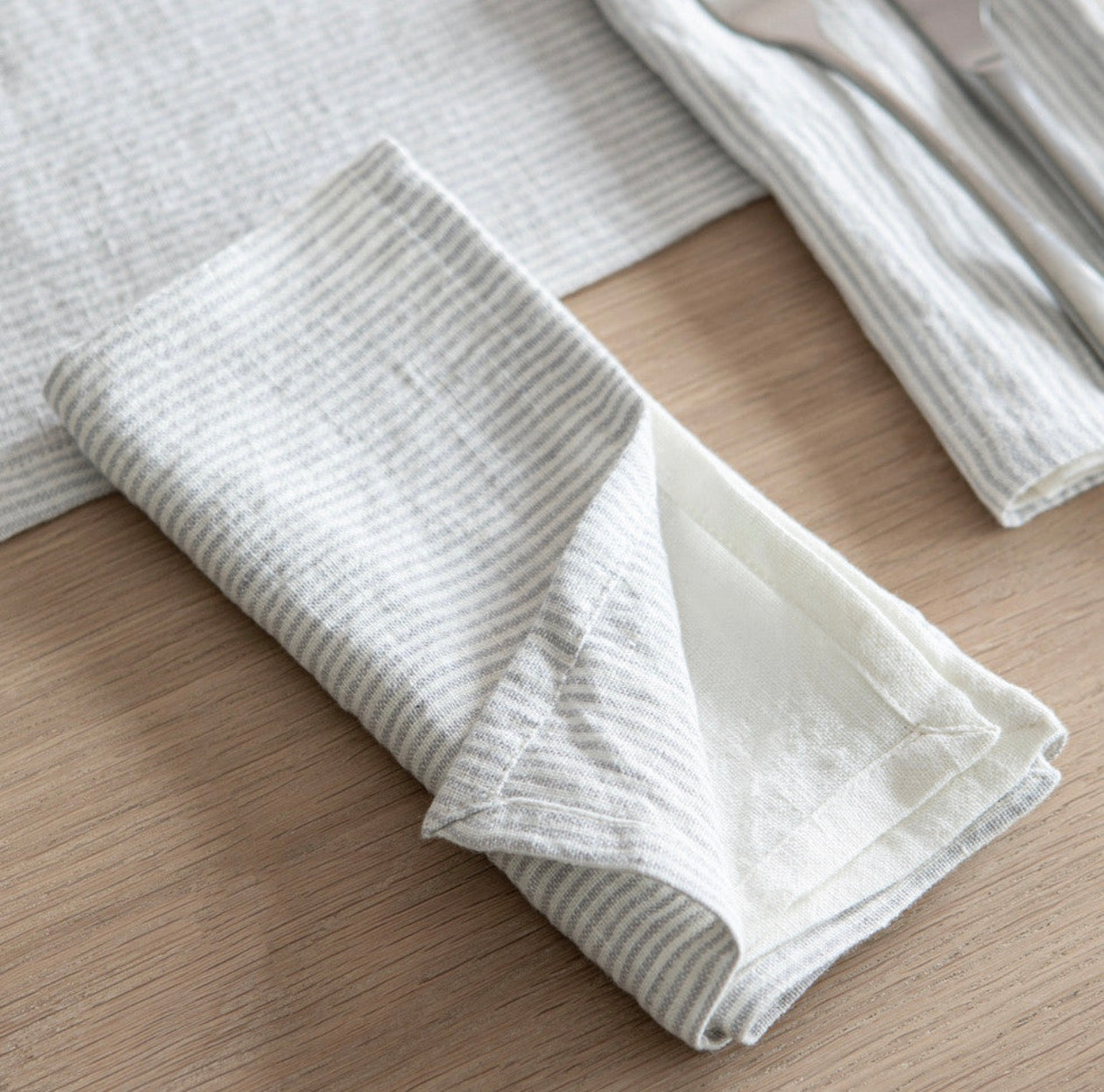 Linen Hazleton Stripe Napkins in Flint - Set of Four