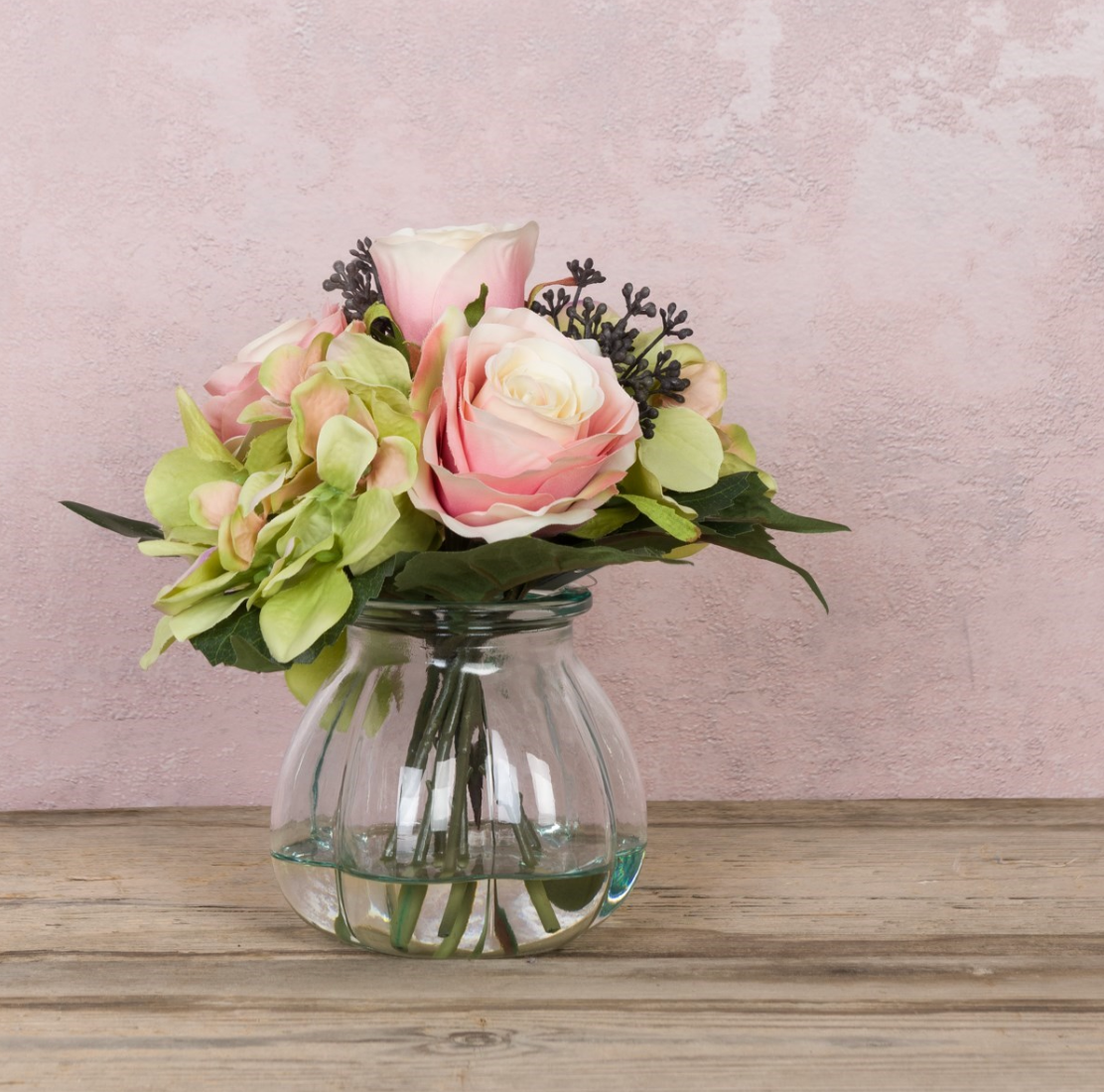 Rose & Hydrangea in Curve Vase