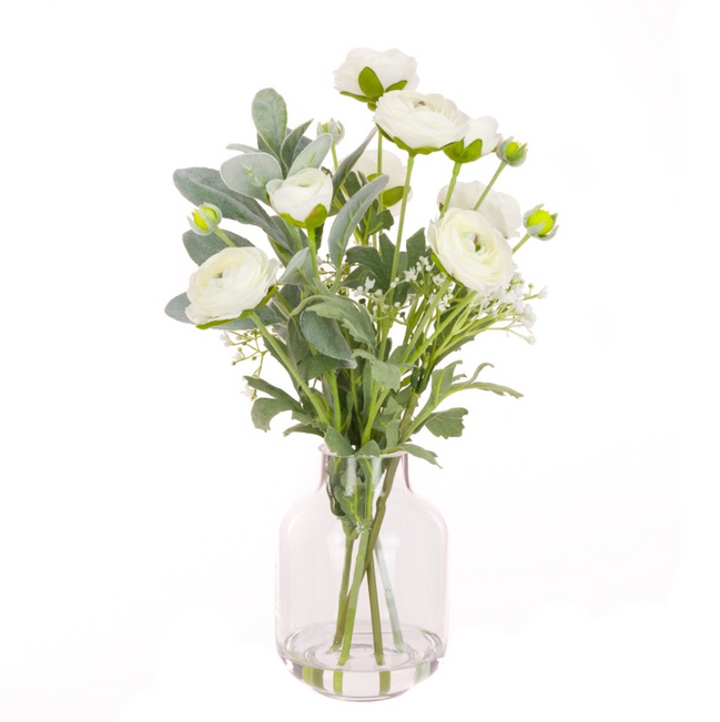 White Ranunculus Mix in Bottle Vase