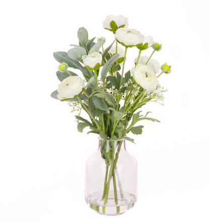 White Ranunculus Mix in Bottle Vase