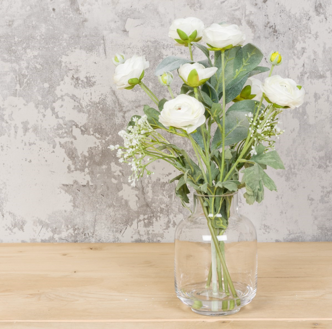 White Ranunculus Mix in Bottle Vase