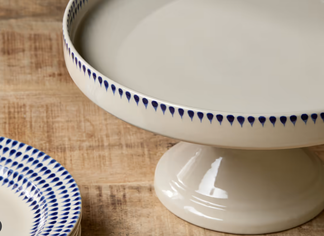 Indigo Drop Ceramic Stand - Cream &amp; Indigo