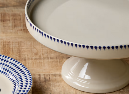 Indigo Drop Ceramic Stand - Cream & Indigo