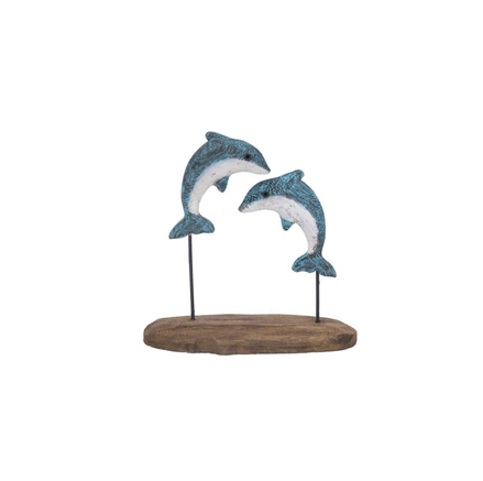 Rustic Wood Dolphin Duo Orn - Mini