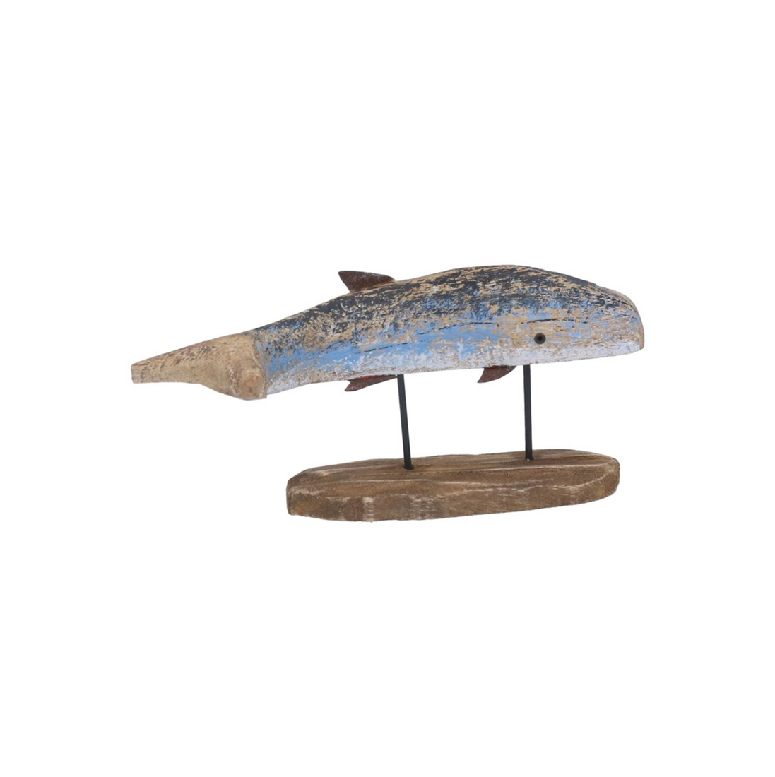 Rustic Wood Blue Whale on Plinth - Small