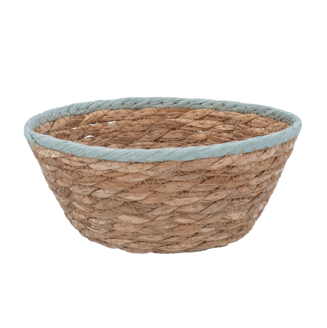 Blue Trim Natural Woven Basket - Mini