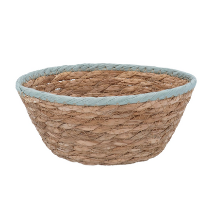 Blue Trim Natural Woven Basket - Mini