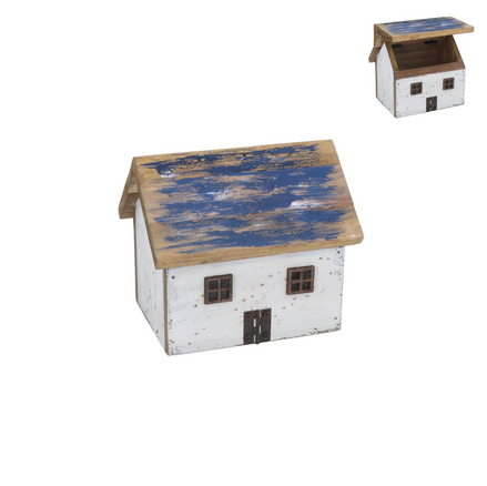 Rustic Wood Blue Cottage Keepsake Box