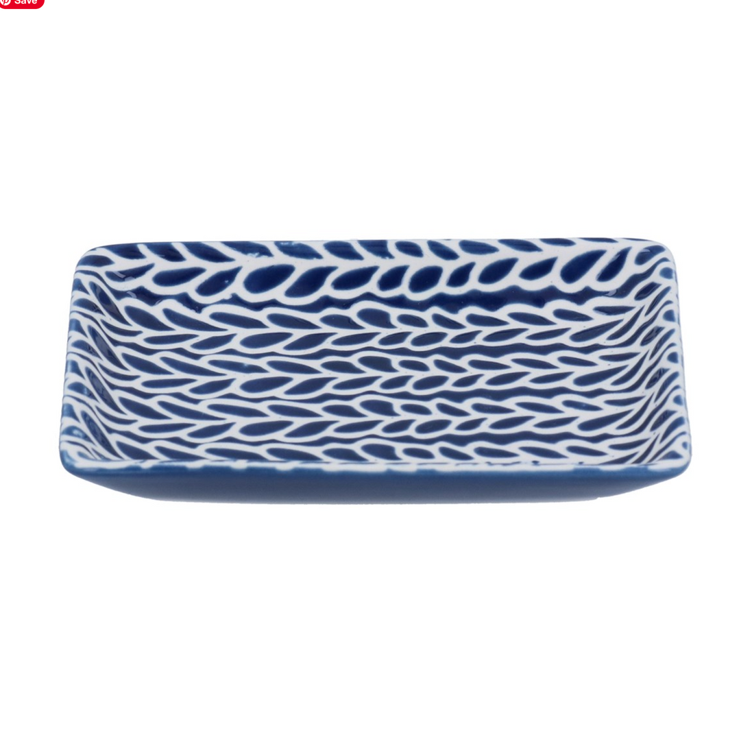 Navy with White Leaves Porcelain Trinket Dish - Small