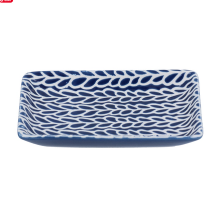 Navy with White Leaves Porcelain Trinket Dish - Small