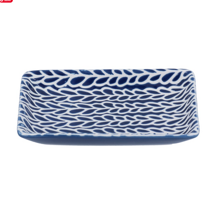 Navy with White Leaves Porcelain Trinket Dish - Small