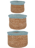 Blue Trim Natural Woven Lined Tub Basket, Set of 3