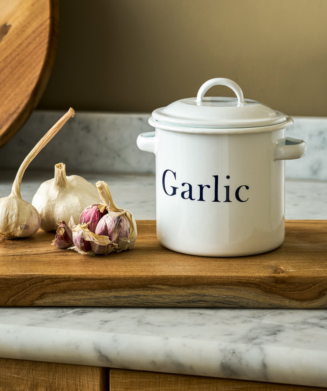 Enamel Garlic Store - White