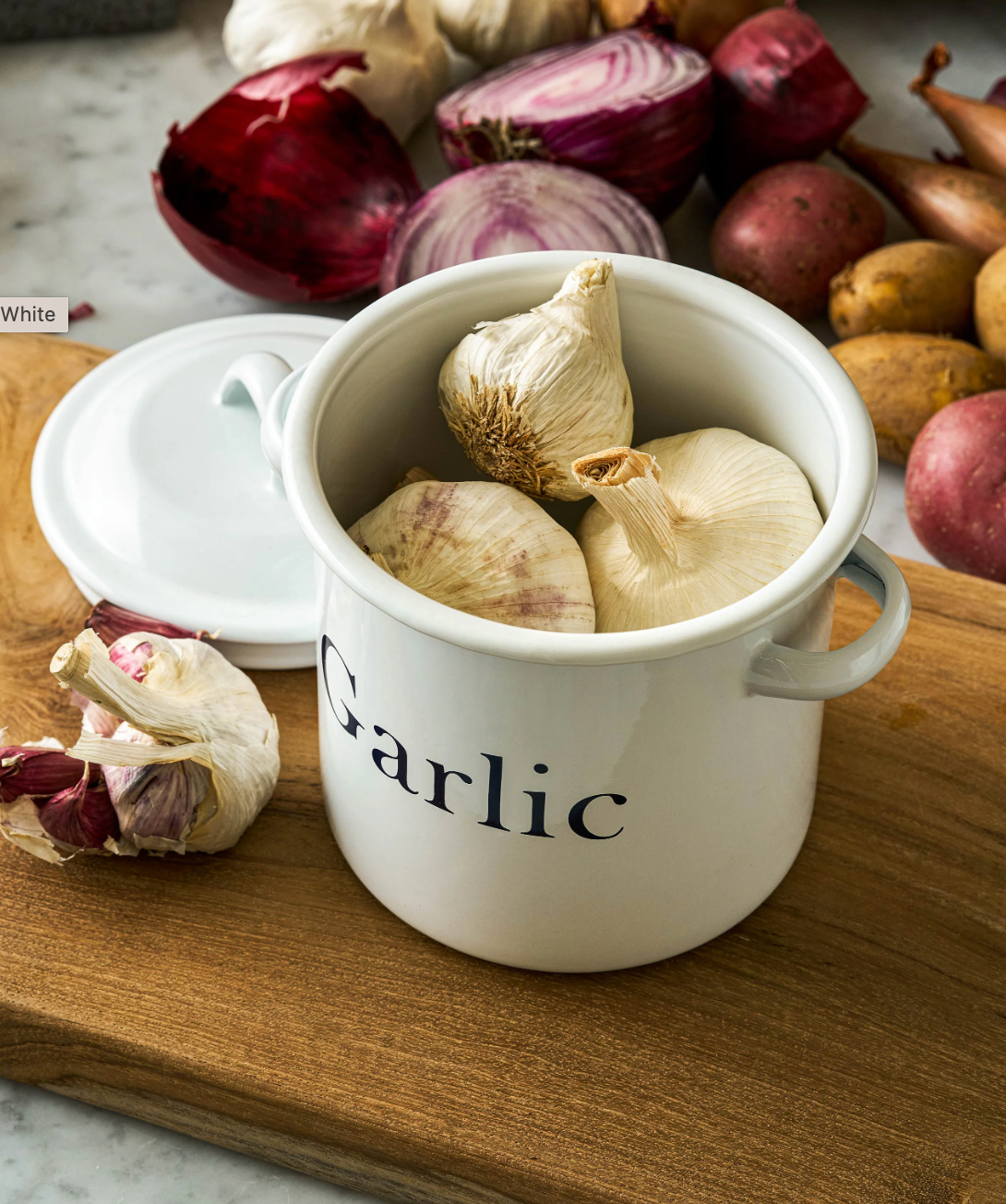 Enamel Garlic Store - White