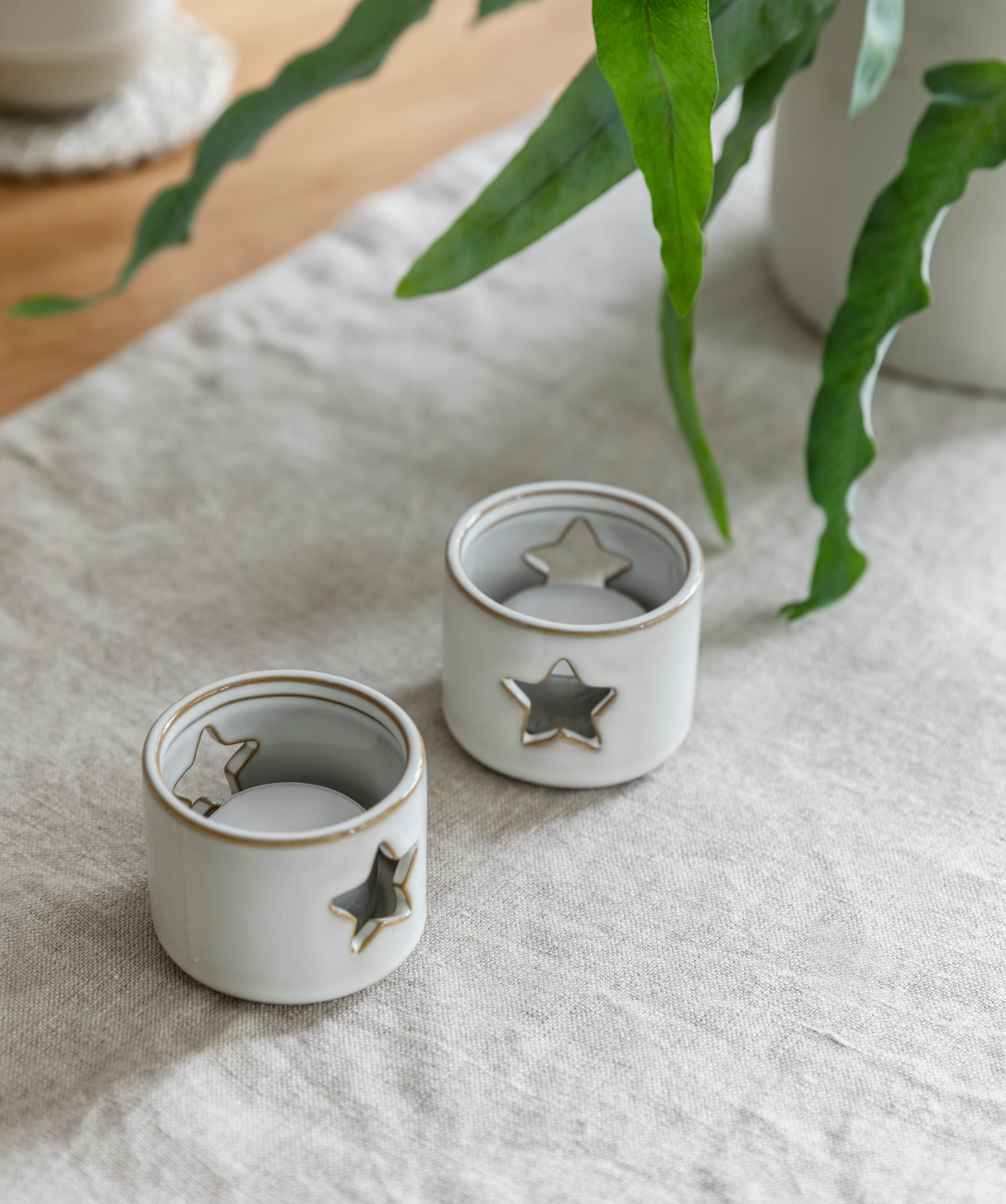 Ithaca Tealight Holders Set of Two - White