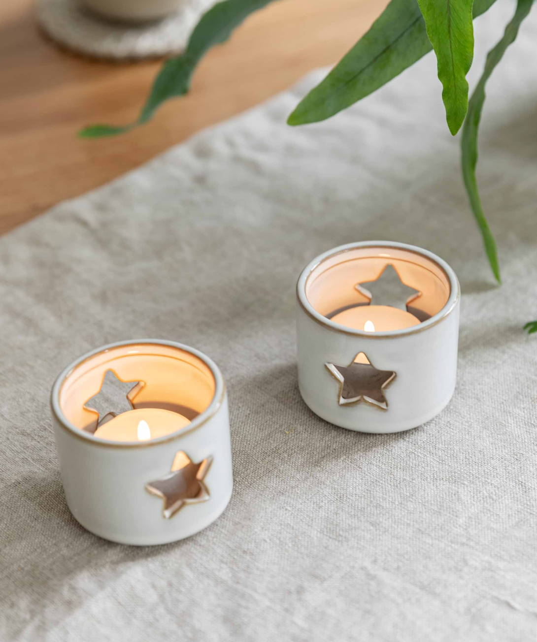 Ithaca Tealight Holders Set of Two - White