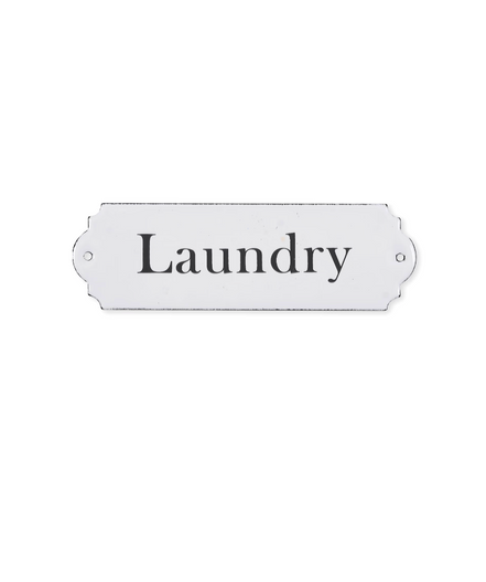 Enamel Laundry Sign - White