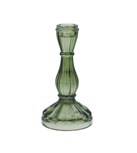 Small Glass Hourglass Candlestick - Green